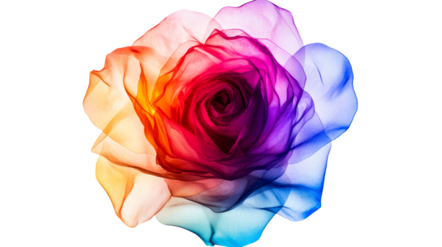 Rainbow rose. Colorful petals and transparent layers., cut out transparent