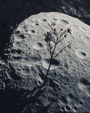 Delicate Flower Growing on Lunar Surface
