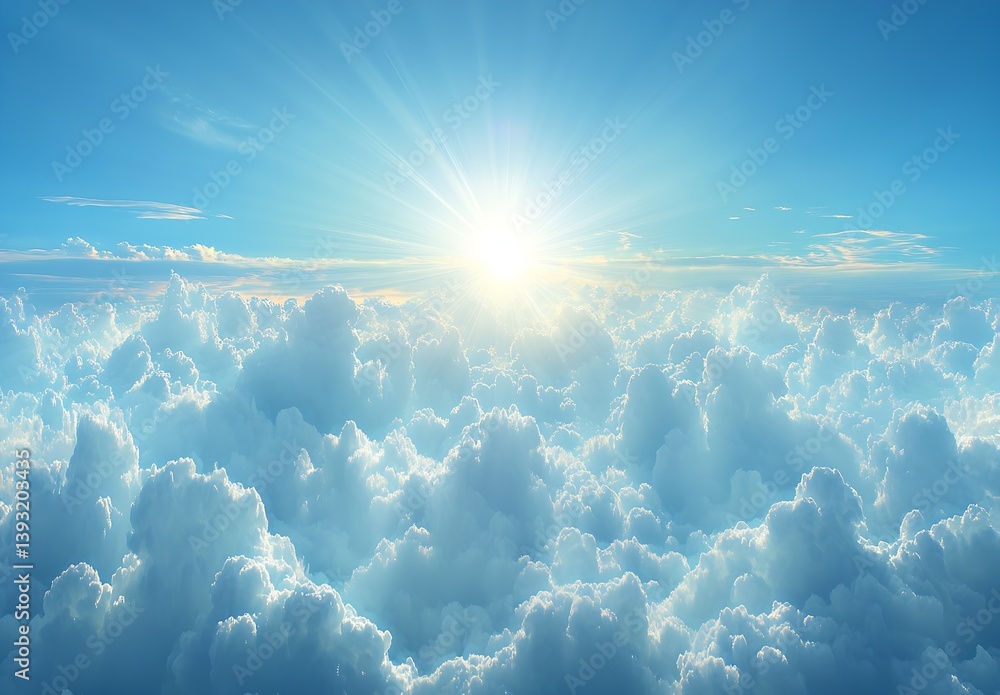 Aufkleber Beautiful sky with sunlight shining over fluffy clouds creating a dreamy atmosphere : Generative AI