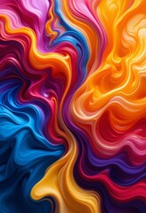 Obraz premium Vibrant colorful liquids swirling and blending into abstract patterns in slow motion with glossy reflections and soft lighting Generative AI
