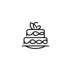 Minimalist Cake Icon, Line Art Illustration on White