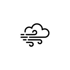 Weather Icon: Simple Black Cloud with Wind on White