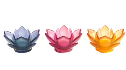 Lotus candle holders in blue, pink, orange colors, cut out transparent