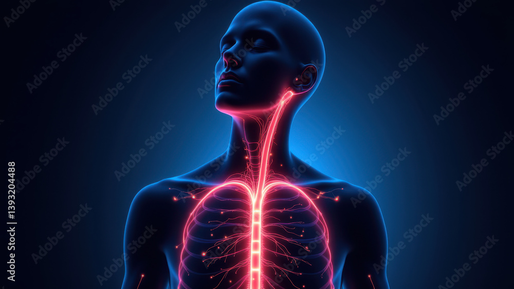 Poster vagus nerve stimulation with highlighted nerve pathways and associated body systems.