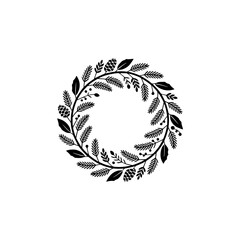 Elegant Black Botanical Wreath, Minimalist Design