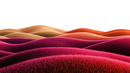 Colorful grassy hills landscape, soft texture surface, cut out transparent