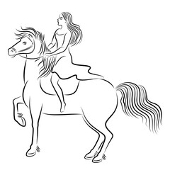 Silhouette of a beautiful strong horse. The animal runs fast. Picture for aesthetic decor, posters, stickers, logo. Vector illustration.