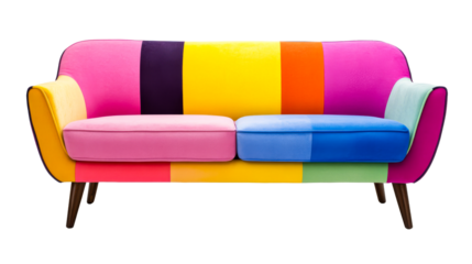 Multicolored Sofa isolated on transparent background, cut out transparent