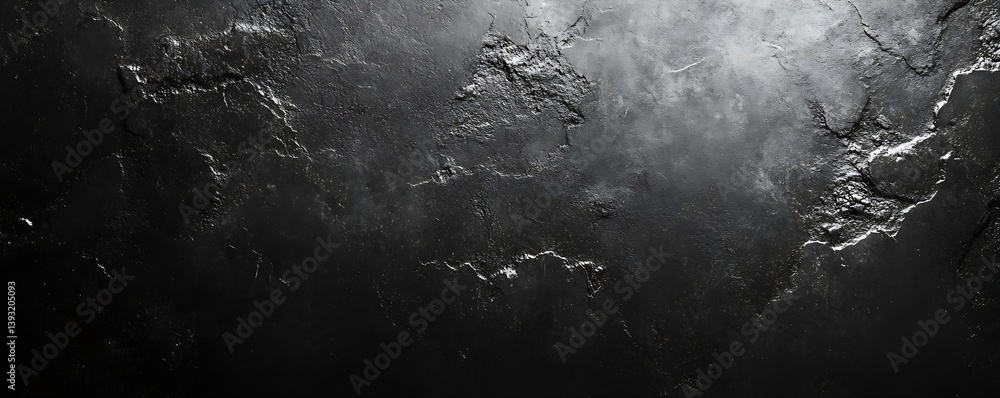Leinwandbilder Dramatic Black Stone Texture Background Dark Abstract Backdrop with Cracks and Rugged Surface : Generative AI