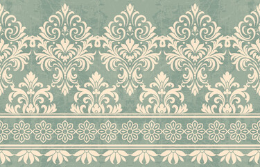 floral pattern vintage ethnic modern embroidery texture boho design vector illustration hand drawn pink flower motif branches leaves wallpaper seamless background border.