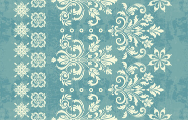 floral pattern vintage ethnic modern embroidery texture boho design vector illustration hand drawn pink flower motif branches leaves wallpaper seamless background border.