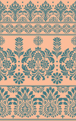 floral pattern vintage ethnic modern embroidery texture boho design vector illustration hand drawn pink flower motif branches leaves wallpaper seamless background border.