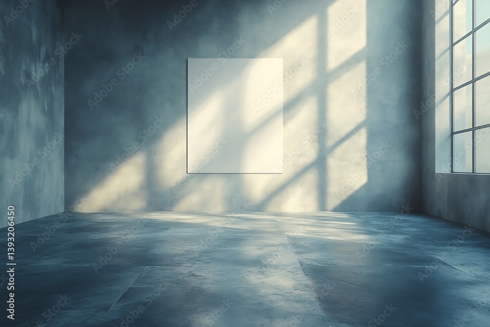 Poster empty room with concrete walls sunlight and blank canvas for art mockup presentation and interior de