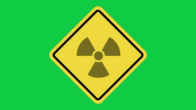 Radiation Hazard Diamond Warning Sign Animation, 4K Radioactive Symbol Motion Graphic on Green Screen Background, radiation hazard sign