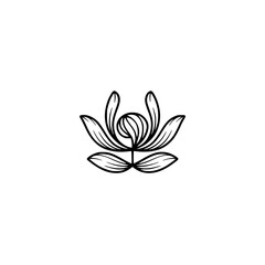 Minimalist Lotus Flower Outline: Black & White, Elegant Design, Yoga Symbol