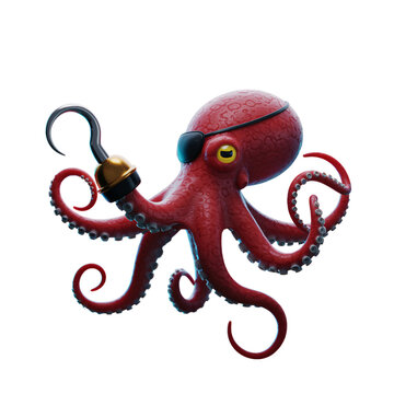 recommend clip art: Cute Cartoon Octopus Pirate with Hook