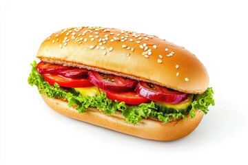 Delicious Submarine Sandwich with Fresh Vegetables and Sesame Seed Bun
