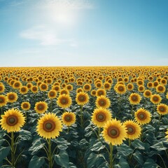 Obraz premium image of a vast sunflower field under a bright clear noon sky isolated on a plain background