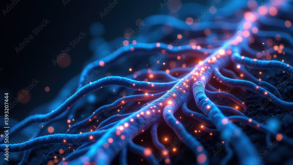 Poster illustration of a human nervous system with highlighted areas to represent electrical activity or sy