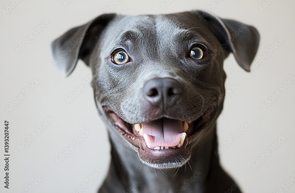 Poster joyful blue pitbull portrait a happy dog with sparkling eyes and a big smile ready for playtime fun 