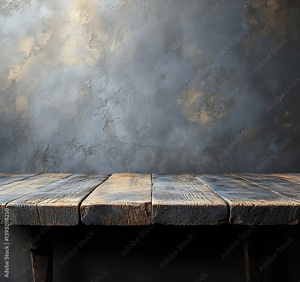 Aufkleber rustic wooden table against textured wall perfect for product mockups and food photography grunge st