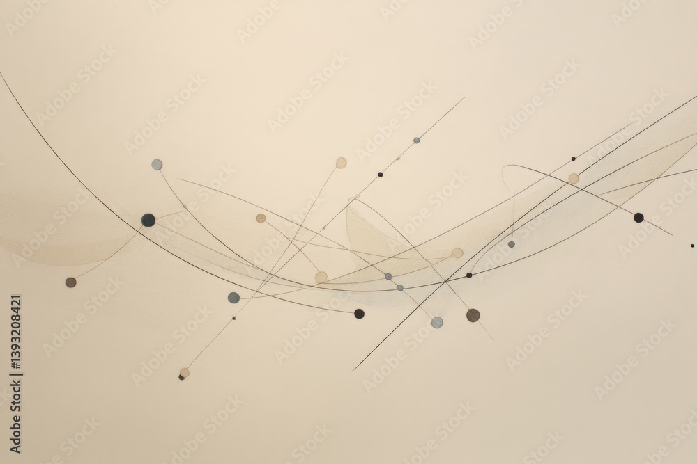 Poster minimalistic composition of interconnected lines and dots flows elegantly across pale backdrop with 