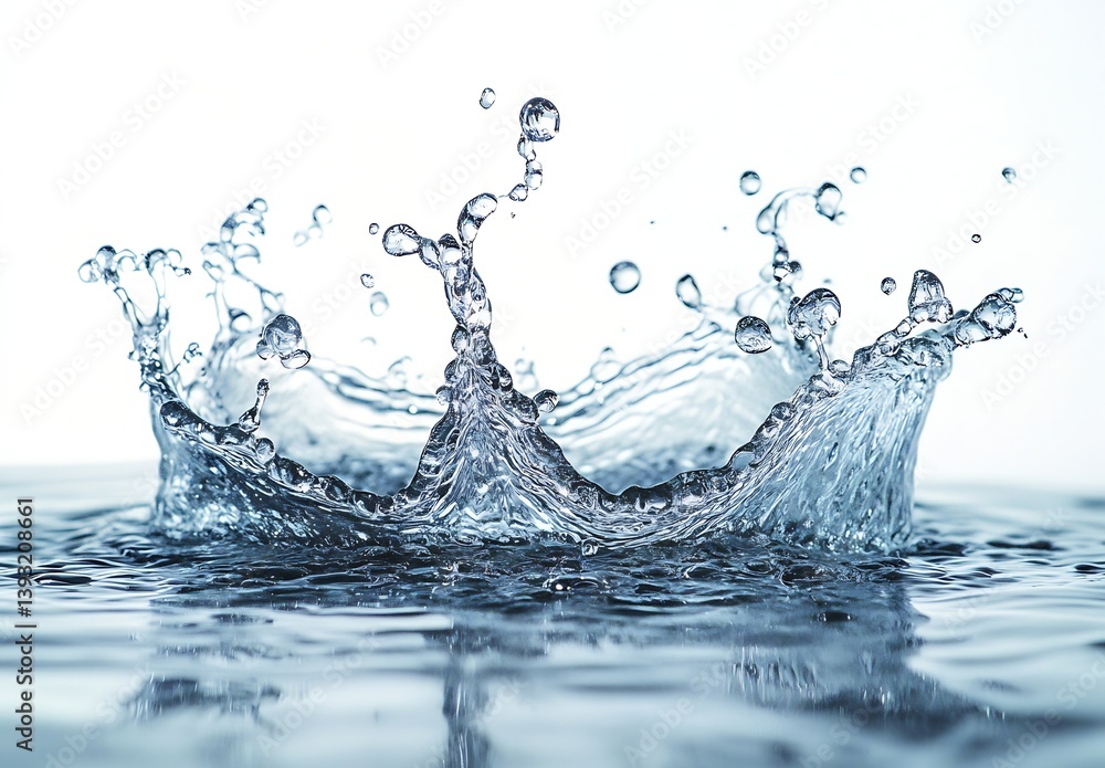Poster dramatic water splash close up with crystal clear droplets abstract liquid motion art backdrop : gen