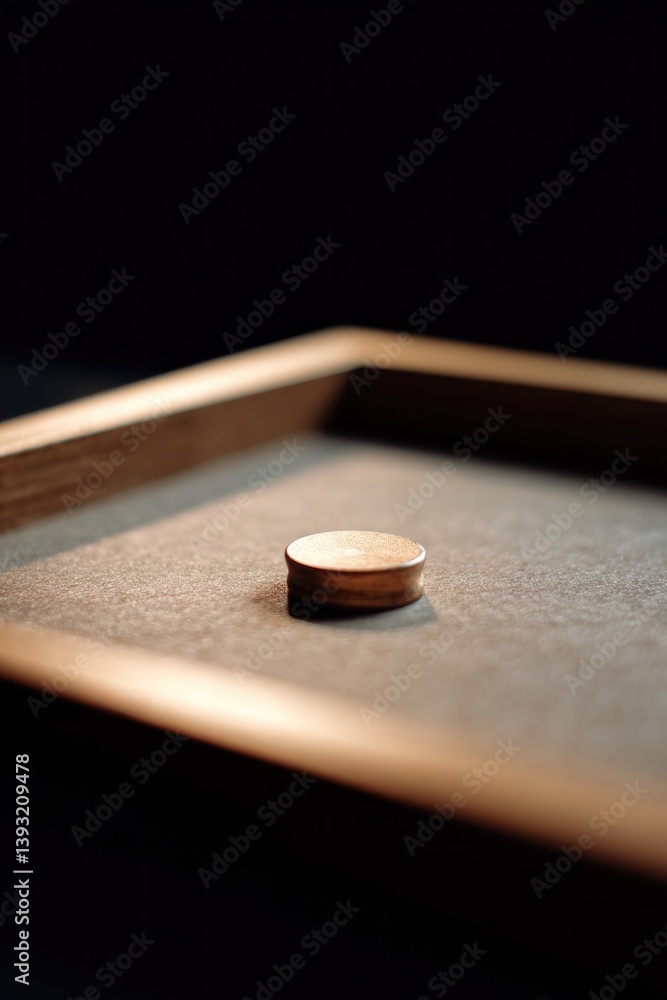 Poster plain and empty game board with single token placed off-center illuminated by soft focused light