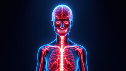 A close-up image of a human head with an enhanced view of the brain and inner neck structures, highlighting VNS (Vagus Nerve Stimulation).