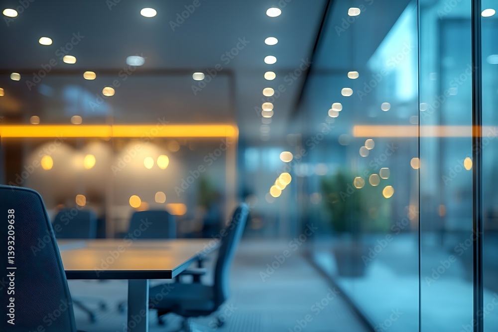 Poster sleek modern office with glass walls and natural light open workspace design featuring meeting room 