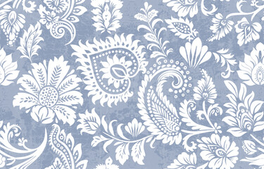 Abstract Paisley Traditional Scribble Style Hand Drawn Ikat Seamless Vector Pattern Trendy Fashion Colors Perfect for Allover Fabric Print or Wall Paper Damask Ethnic Concept Bright Orange White Tones