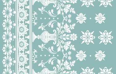 Obraz premium floral pattern vintage ethnic modern embroidery texture boho design vector illustration hand drawn pink flower motif branches leaves wallpaper seamless background border.