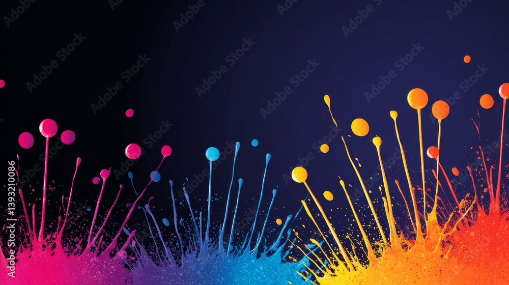 Poster vibrant color splashes - abstract of colorful paint splashes on a dark background. perfect for desig
