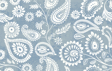 Abstract Paisley Traditional Scribble Style Hand Drawn Ikat Seamless Vector Pattern Trendy Fashion Colors Perfect for Allover Fabric Print or Wall Paper Damask Ethnic Concept Bright Orange White Tones