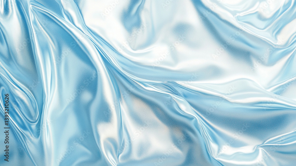 Poster a light blue and white satin fabric draped with soft folds and shimmering highlights creating a smoo