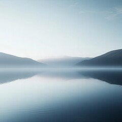 Fototapeta premium image of a misty morning over a tranquil lake isolated on a minimalistic background