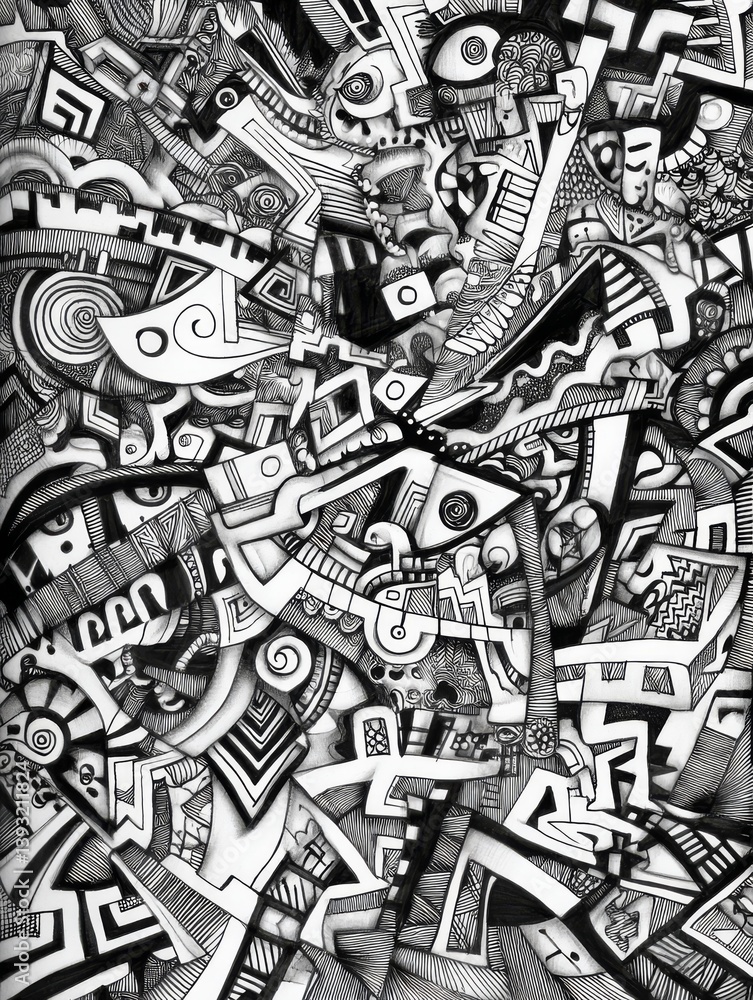 Poster abstract geometric black and white design - intricate black and white abstract artwork featuring geo