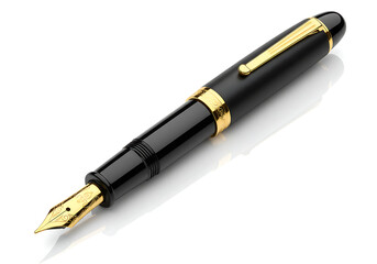 A fountain pen with a golden nib and accents on isolated on white background