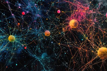 A deep learning concept with data layers and neural pathways