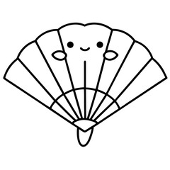 Cute smiling fan character in playful line art style  