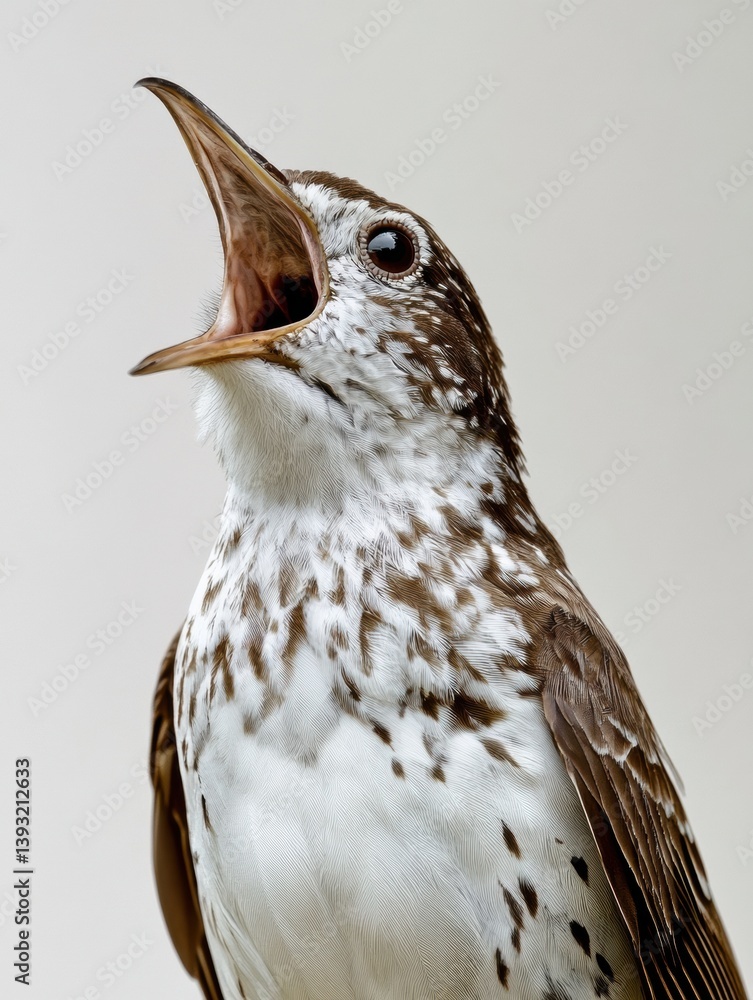 Aufkleber Cuckoo bird calls out with open beak, showcasing expressive feathers against a white background in natural habitat