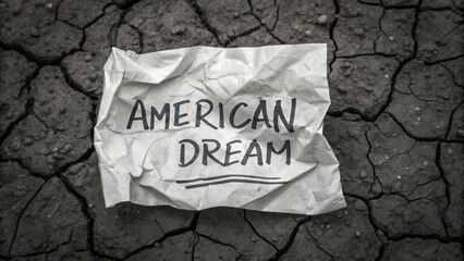 Great Depression Crumpled paper with "American Dream" text on a cracked earth background symbolizes lost aspirations.