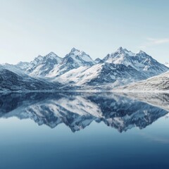 Obraz premium image of a crystal clear alpine lake reflecting snowy mountain peaks isolated on a minimalistic background 