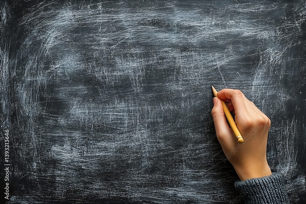 Poster hand writing with pencil on dark chalkboard texture background for education and learning concepts :