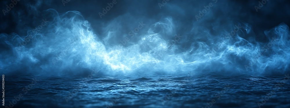 Poster mystical blue water with ethereal smoke effect creating a serene and dreamlike underwater landscape 