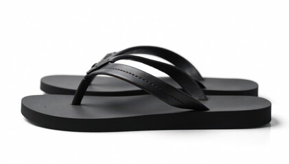 Single black flip-flop isolated on white background, sandal, detail, beach sandal