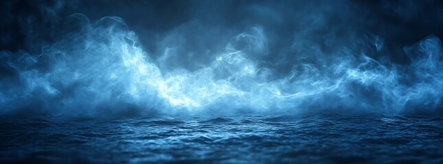Mystical Blue Water with Ethereal Smoke Effect Creating a Serene and Dreamlike Underwater Landscape for Fantasy Themes : Generative AI
