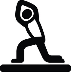 Black and White Vector PNG of a Simplified Yoga Pose Depicting a Person in a Lunge Position with Raised Arms on a Mat.