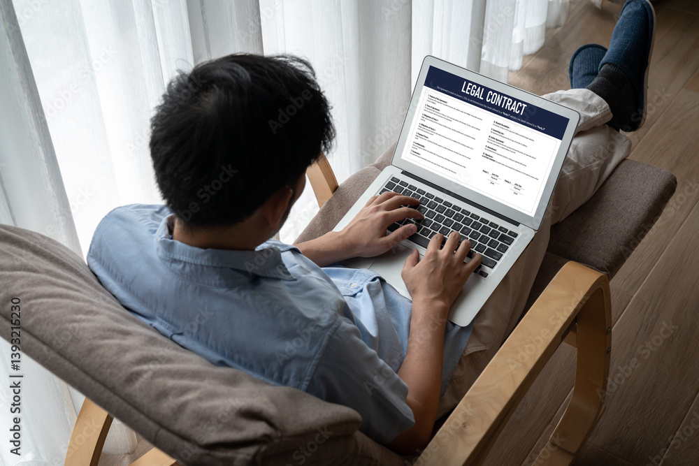 Sticker digital legal contract provide terms and conditions document on computer screen ready for online dig