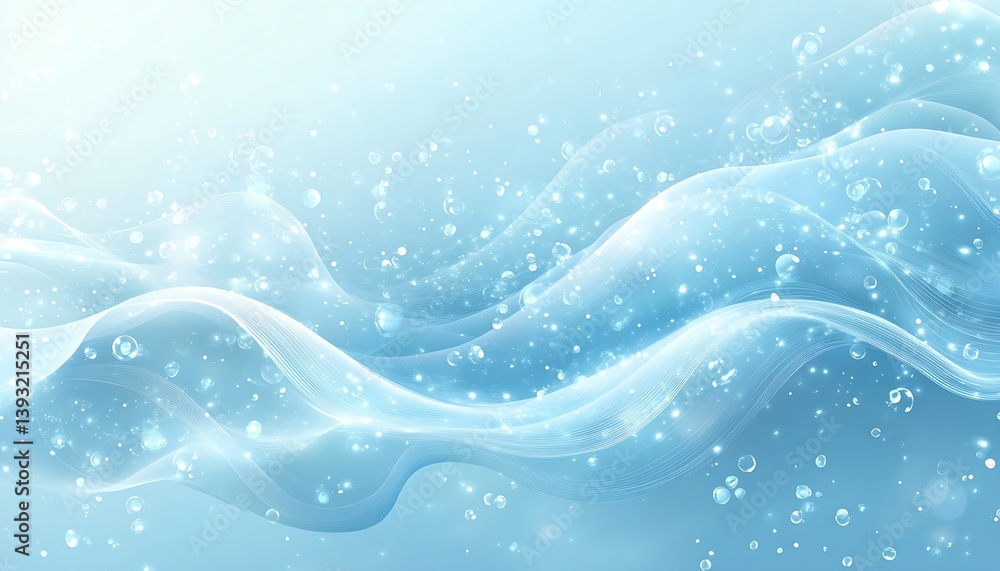 Poster Bright blue and white wave patterns with bubbles creating a dreamy underwater effect : Generative AI